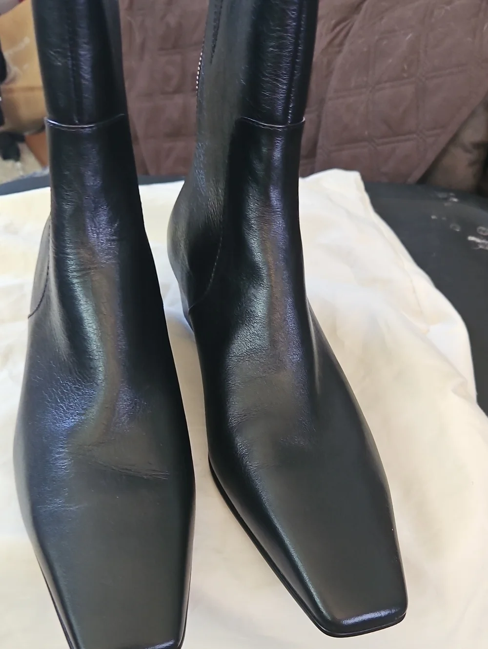 Madewell Black Leather Ankle Boots with Silver Zipper Accent - Picture 3 of 6